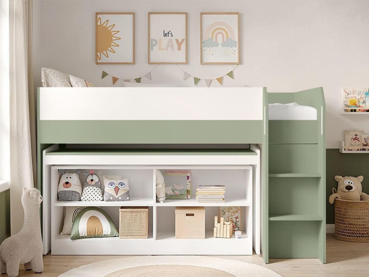 Flair Aiden Cabin Bed Mid Sleeper with Desk Olive Green