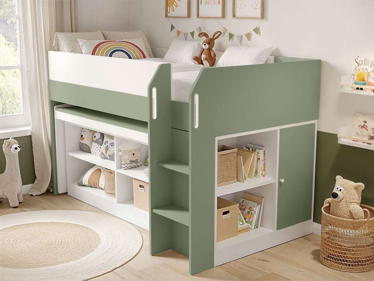 Flair Aiden Cabin Bed Mid Sleeper with Desk Olive Green
