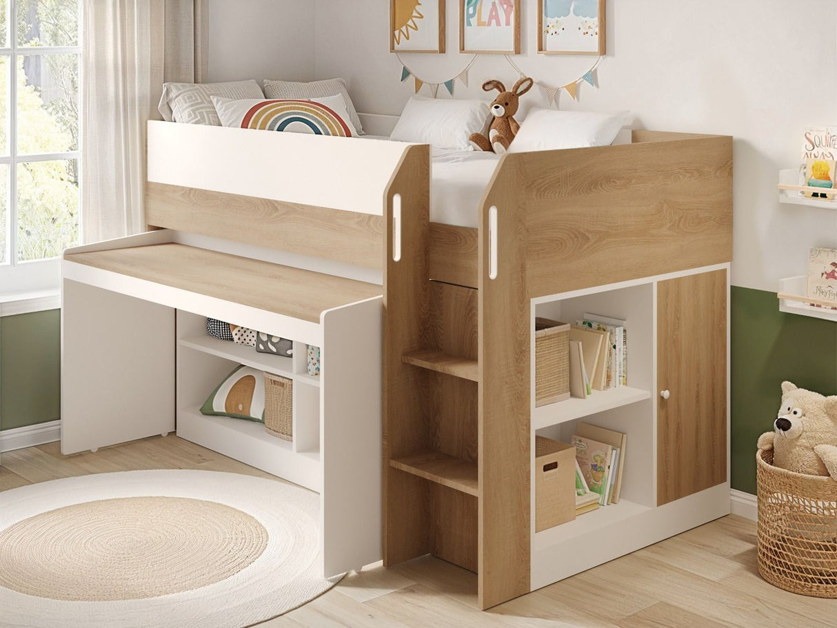 Flair Aiden Kids Cabin Bed with Desk & Storage White & Oak