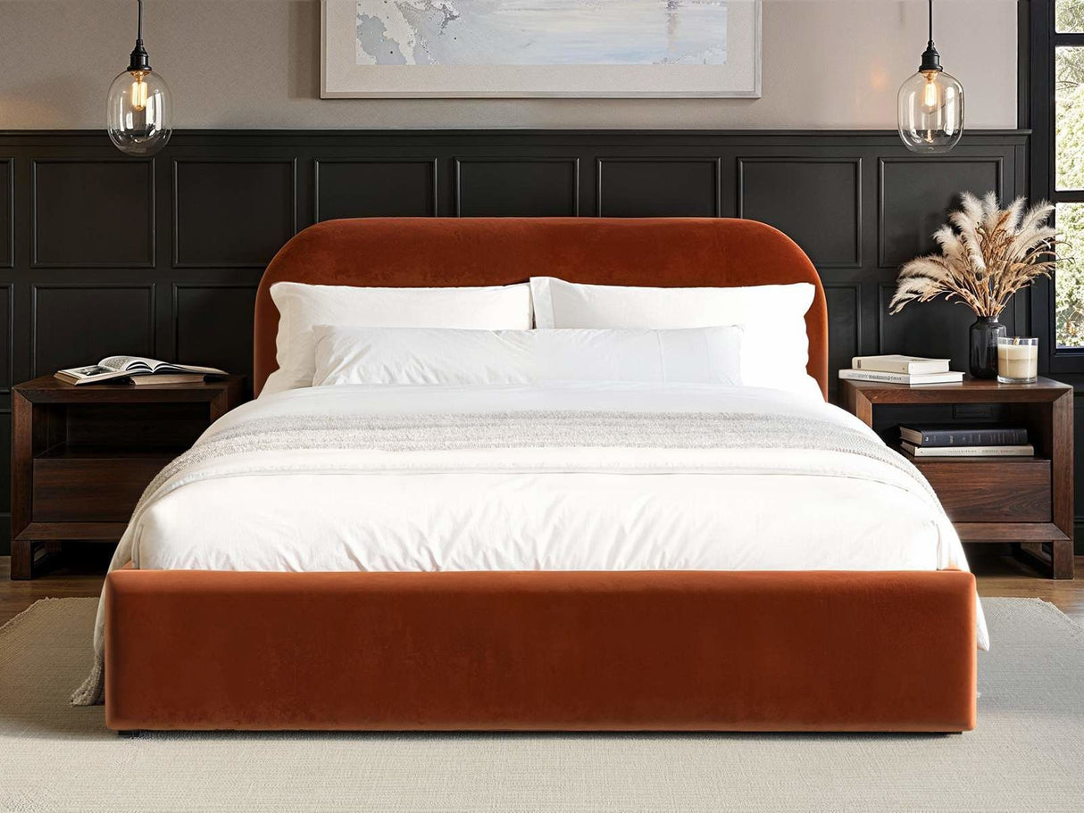Flair Alba Double Ottoman Bed Burnt Orange Velvet