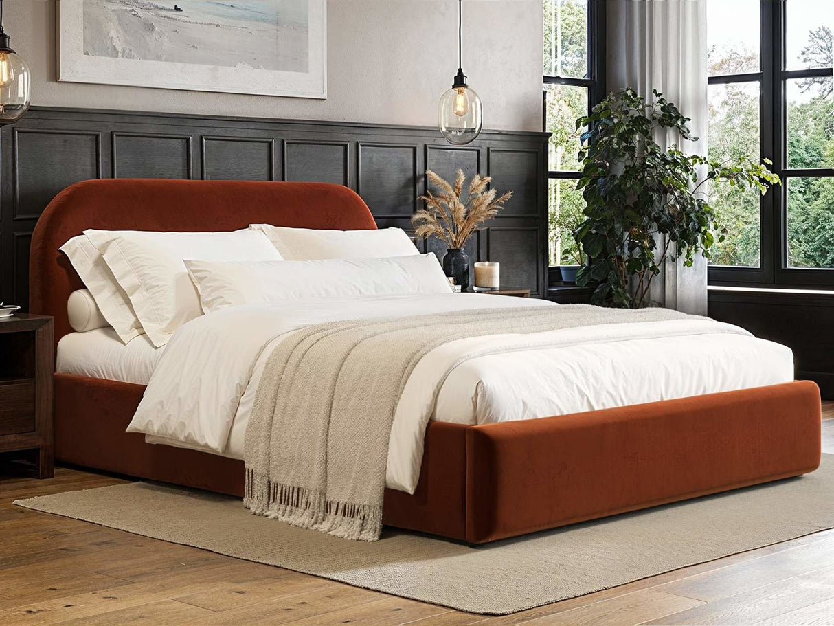 Flair Alba Kingsize Ottoman Bed Burnt Orange Velvet