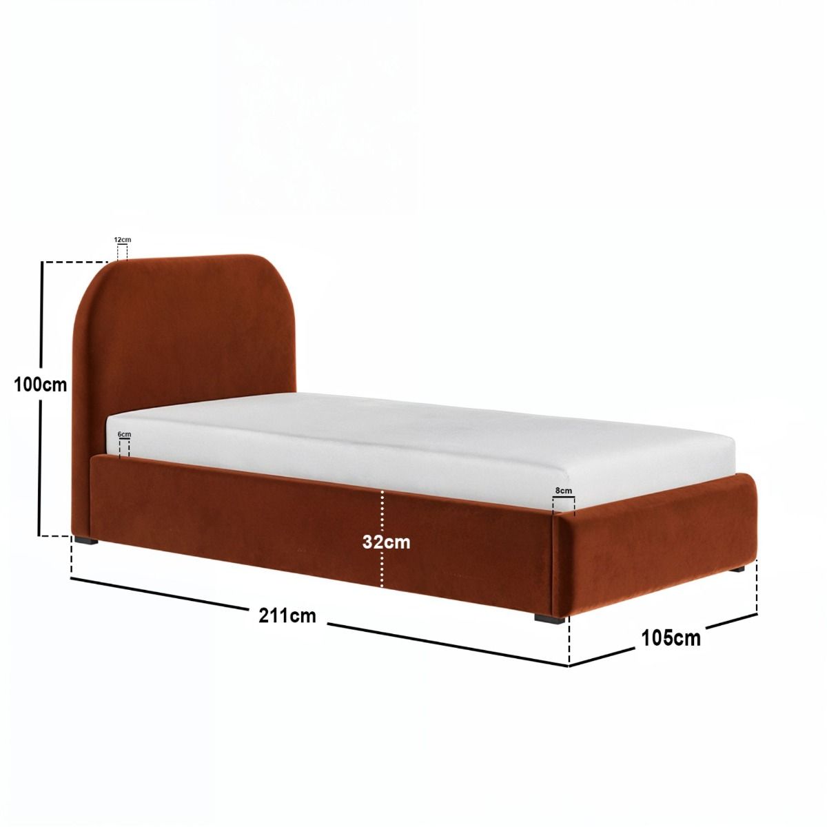 Flair Alba Single Ottoman Bed Velvet Orange
