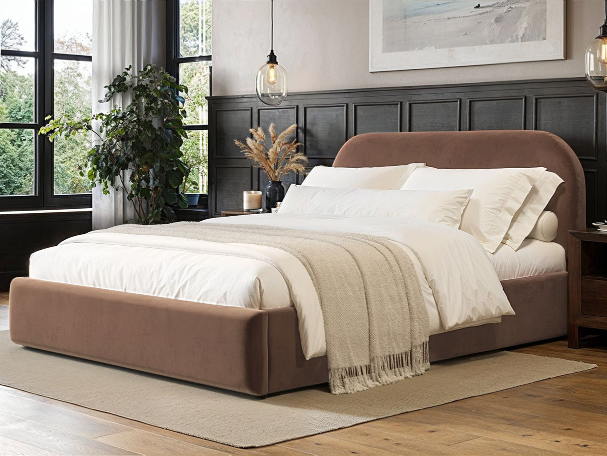 Flair Alba Chocolate Velvet Ottoman Bed -Double