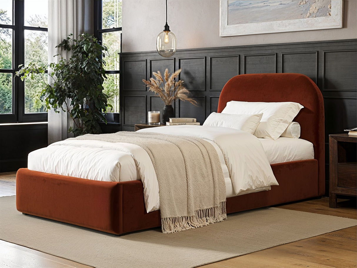Flair Alba Single Ottoman Bed Velvet Orange