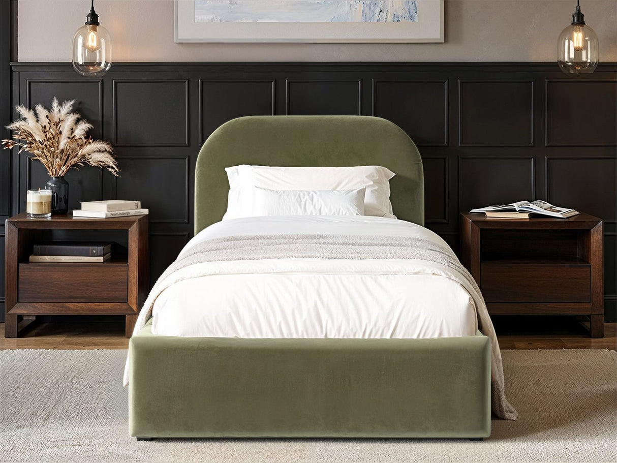 Flair Alba Single Ottoman Bed Velvet Khaki Green