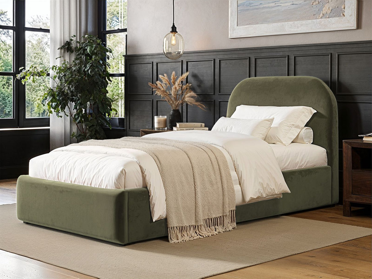 Flair Alba Single Ottoman Bed Velvet Khaki Green