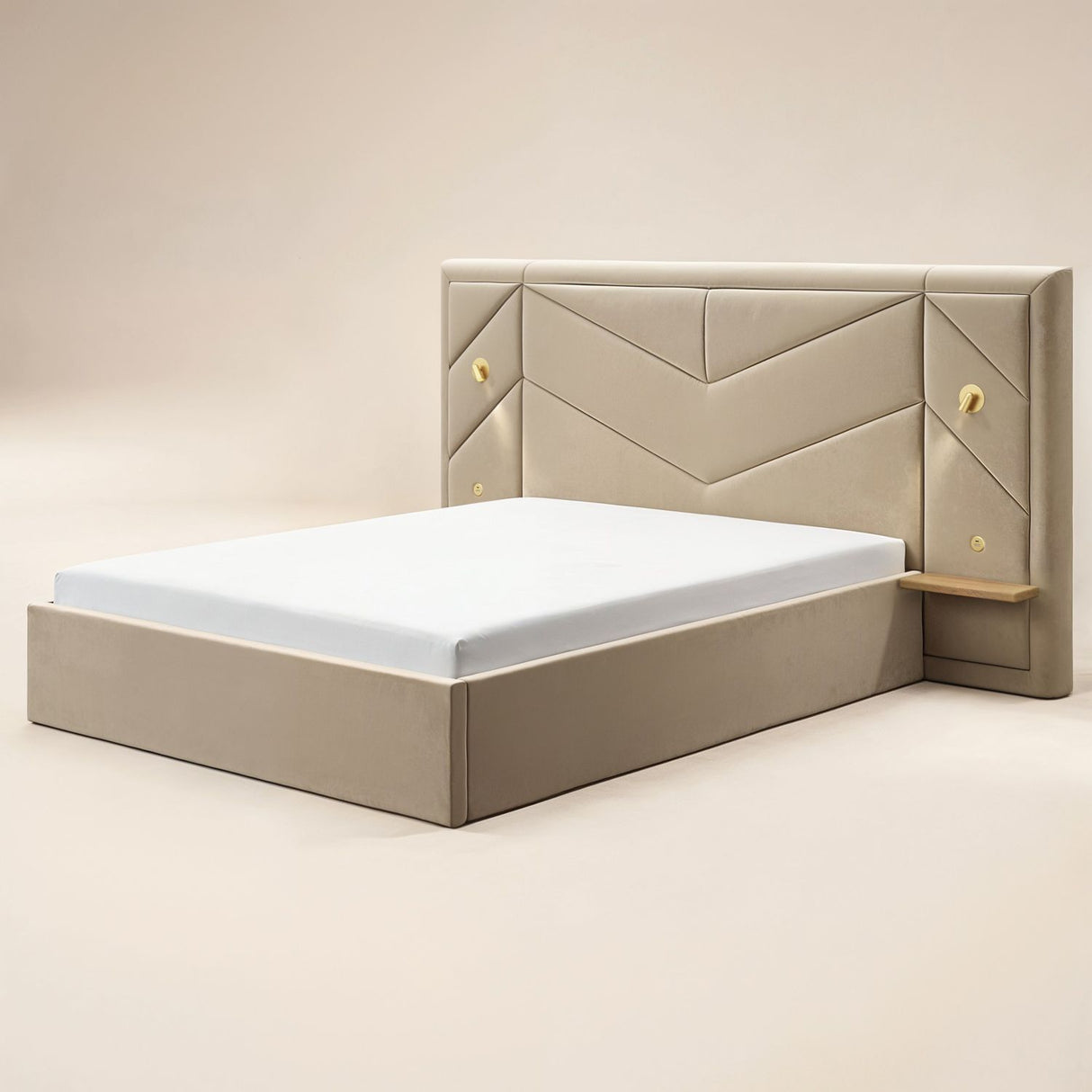 Flair Alice Hotel Ottoman Bed with USB Gold Lights Beige Velvet Double