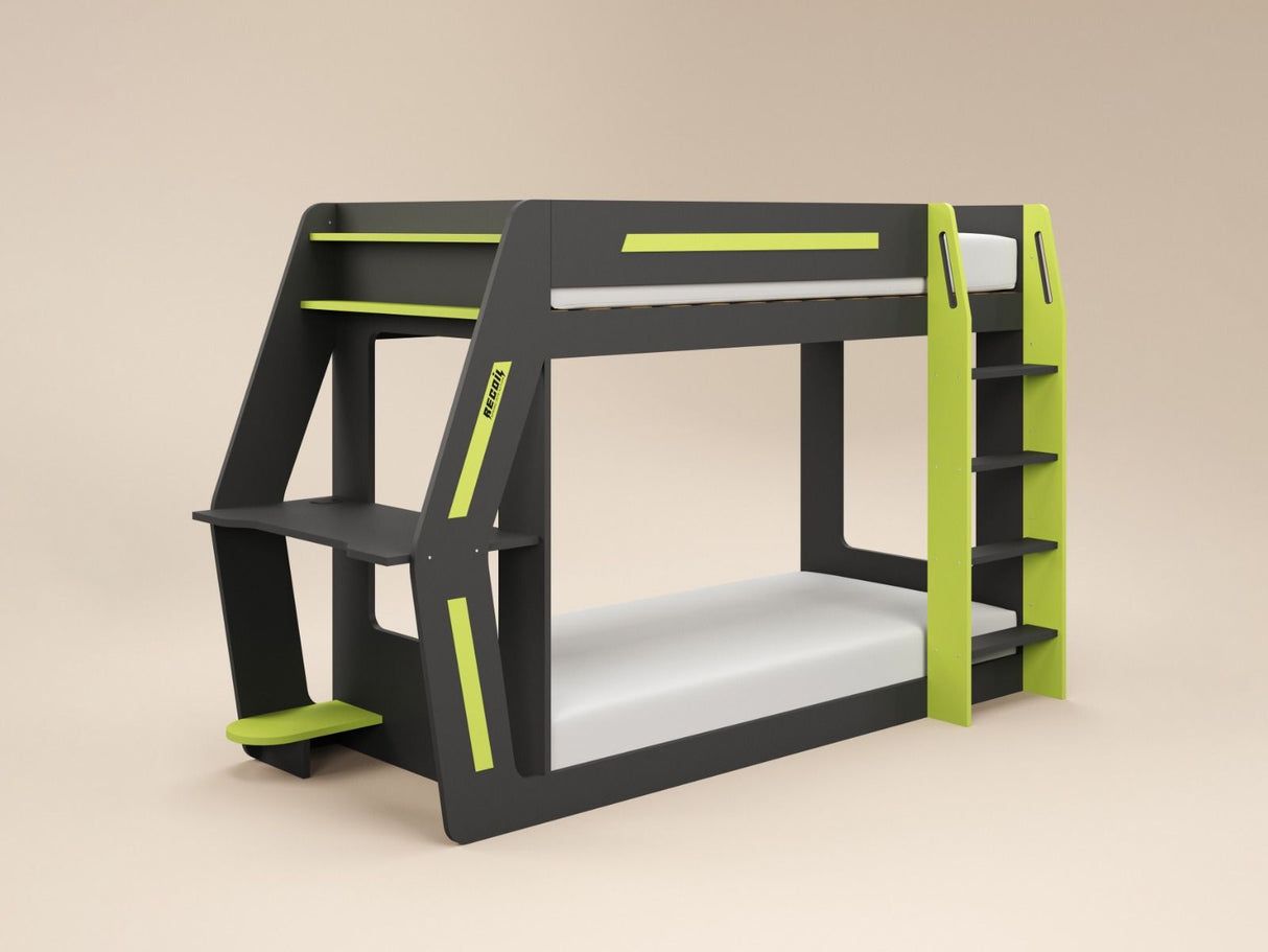 Recoil Alister Gaming Bunk Bed with Desk Charcoal & Green