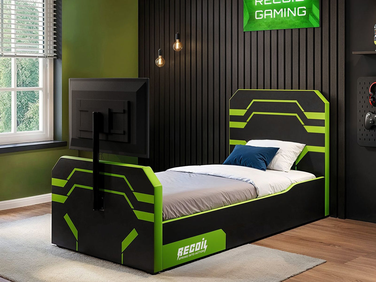 Recoil Alister Side Lift TV Ottoman Bed Black & Green Single