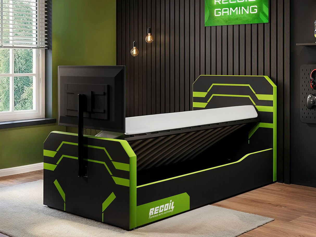 Recoil Alister Side Lift TV Ottoman Bed Black & Green Single