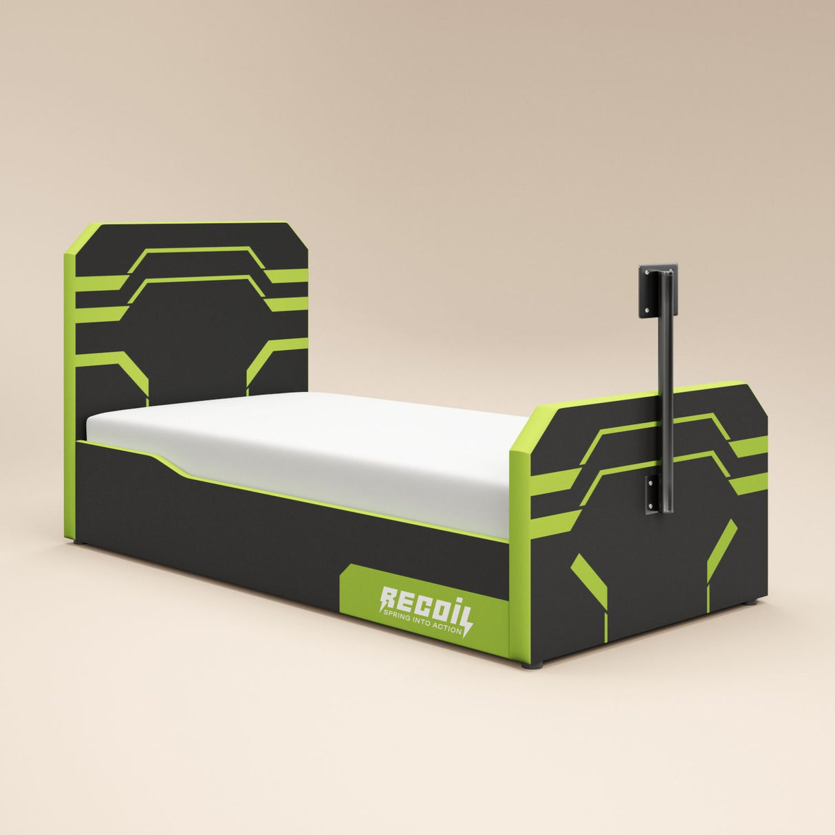 Recoil Alister Side Lift TV Ottoman Bed Black & Green Single