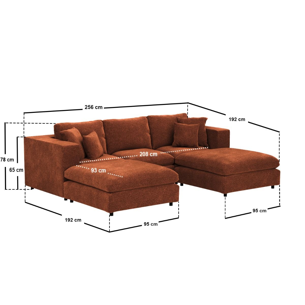 SOLACE+CO Asher U Shape Corner Sofa Bundle Burnt Orange Chenille