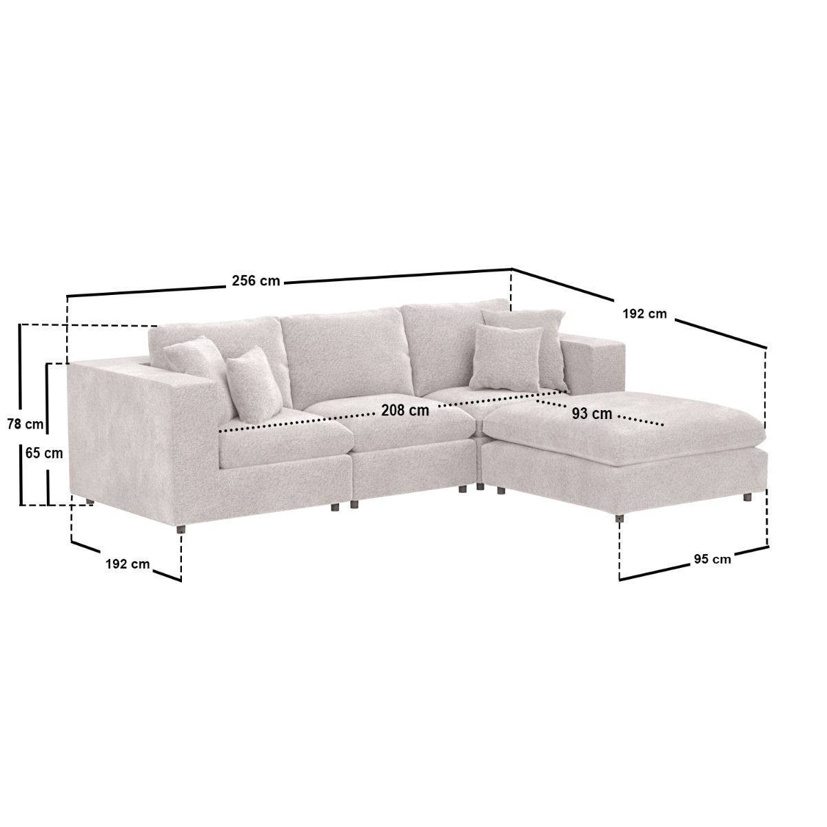 SOLACE+CO Asher 4 Seater Sofa with Reversible Footstool Beige Boucle