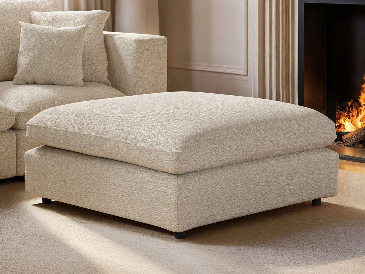 SOLACE+CO Asher 3 Seater Sofa with Reversible Footstool Beige Boucle