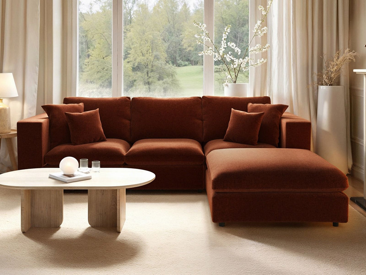 SOLACE+CO Asher 4 Seater Sofa with Reversible Footstool Burnt Orange Chenille
