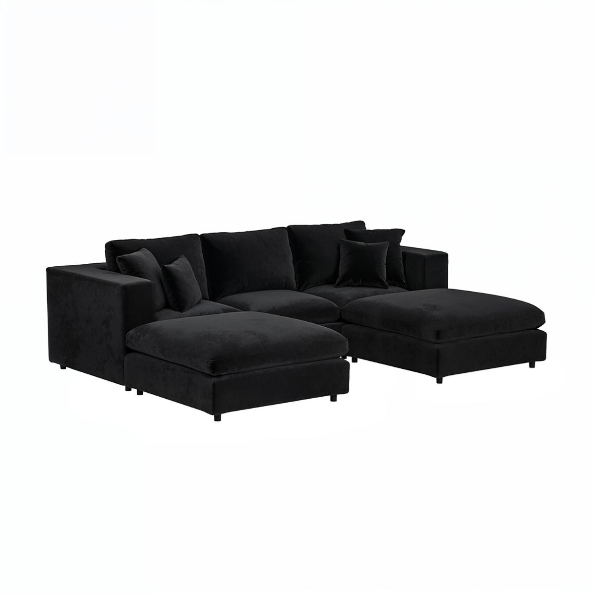 SOLACE+CO Asher U Shape Corner Sofa Bundle Black Velvet
