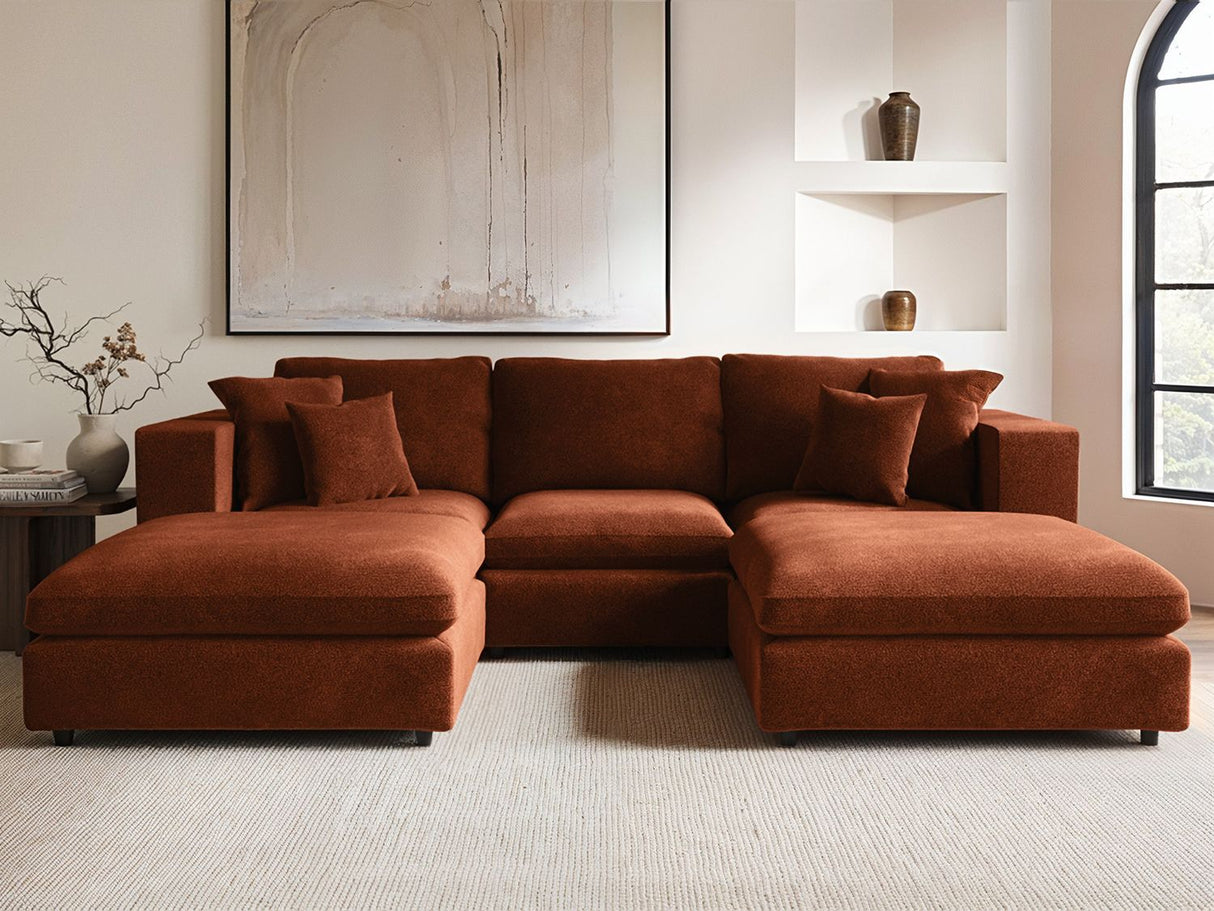 SOLACE+CO Asher U Shape Corner Sofa Bundle Burnt Orange Chenille