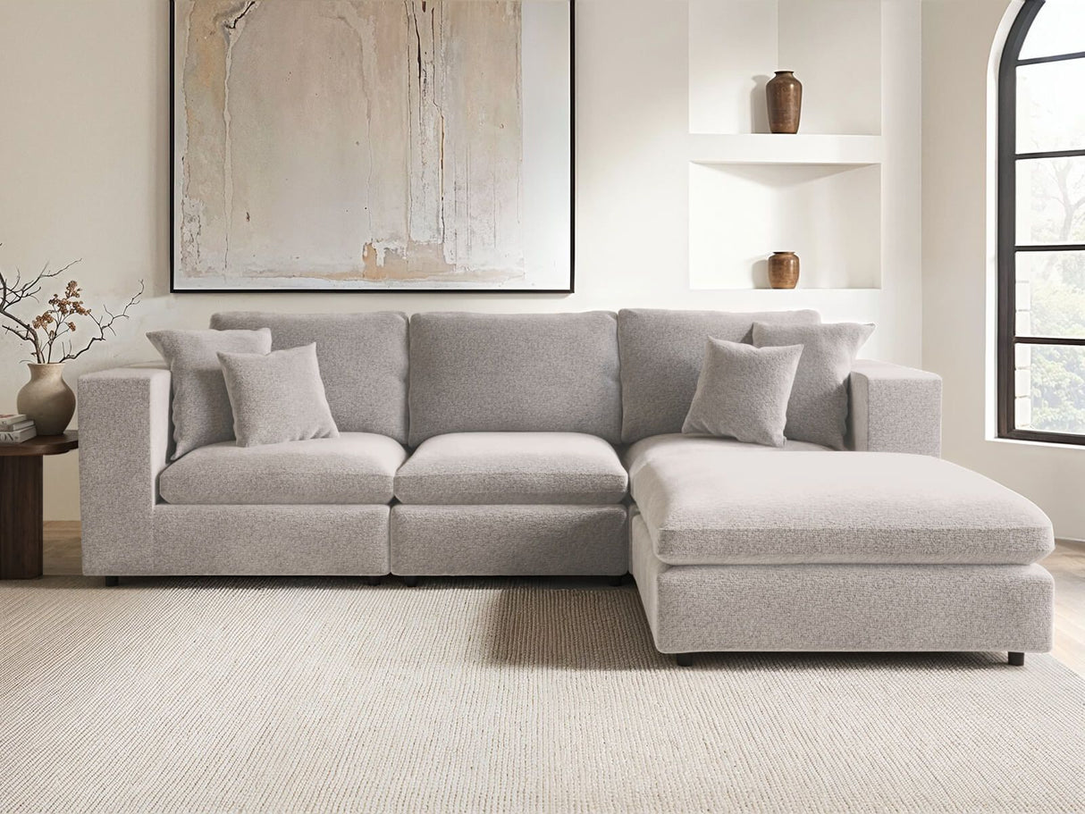 SOLACE+CO Asher 4 Seater Sofa with Reversible Footstool Beige Boucle