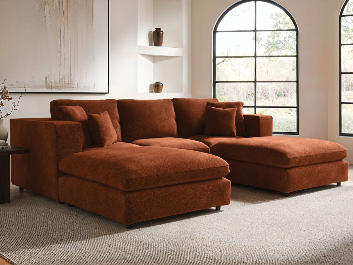 SOLACE+CO Asher U Shape Corner Sofa Bundle Burnt Orange Chenille