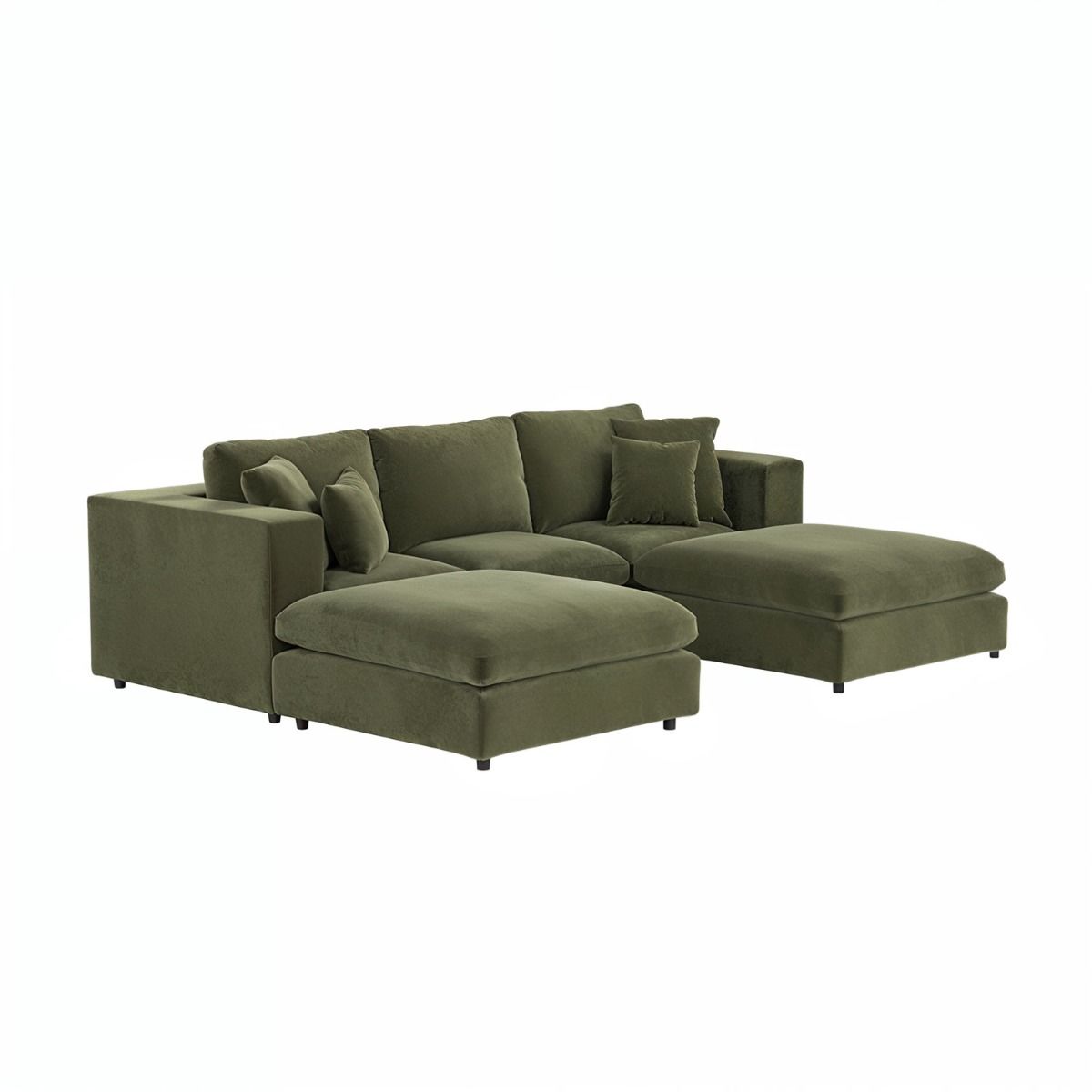 SOLACE+CO Asher U Shape Corner Sofa Bundle Khaki Green Velvet