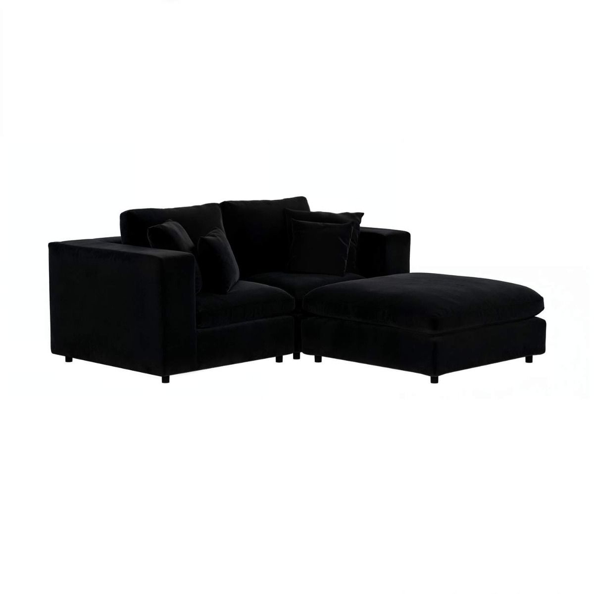 SOLACE+CO Asher 3 Seater Sofa with Reversible Footstool Black Velvet