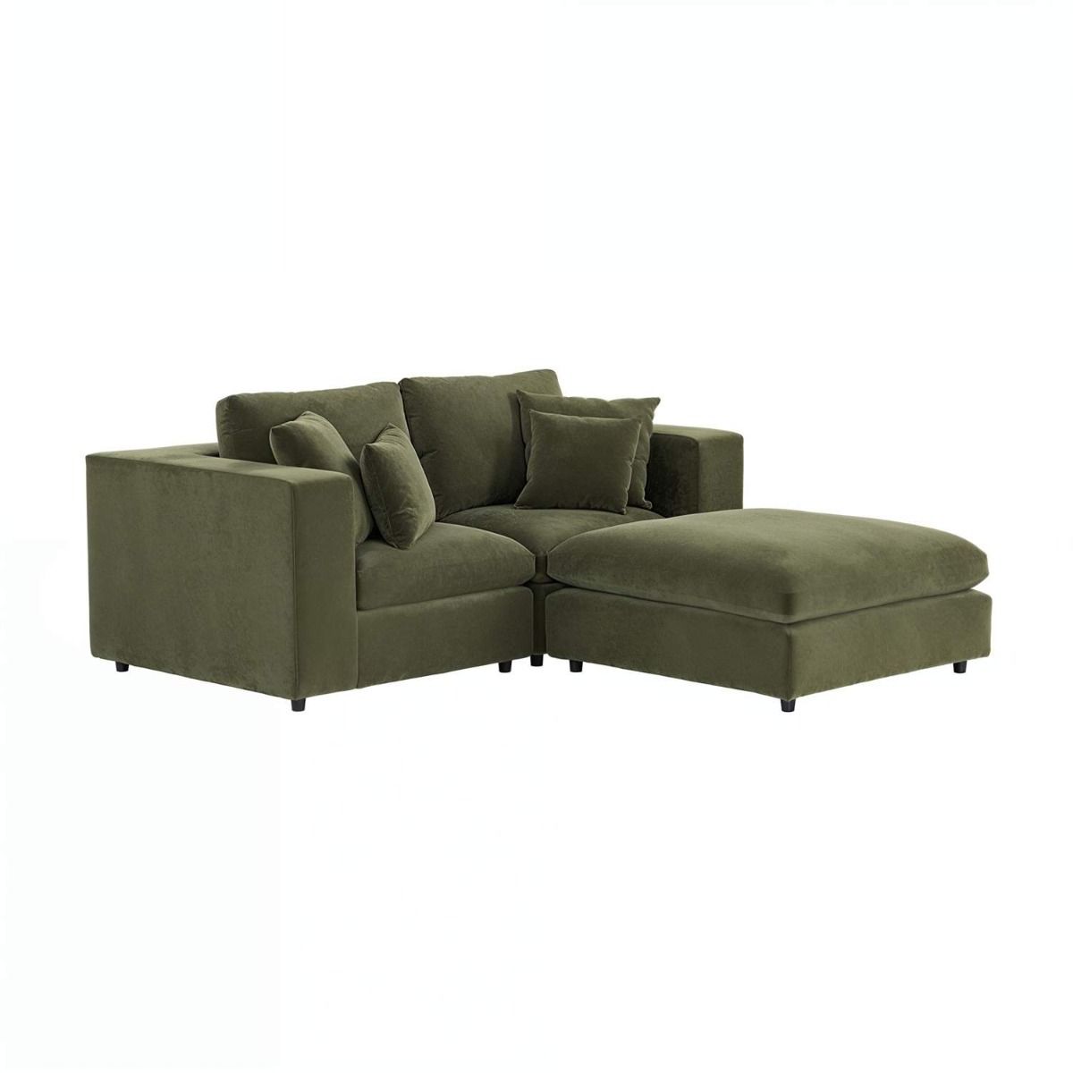 SOLACE+CO Asher 3 Seater Sofa with Reversible Footstool Khaki Green Velvet