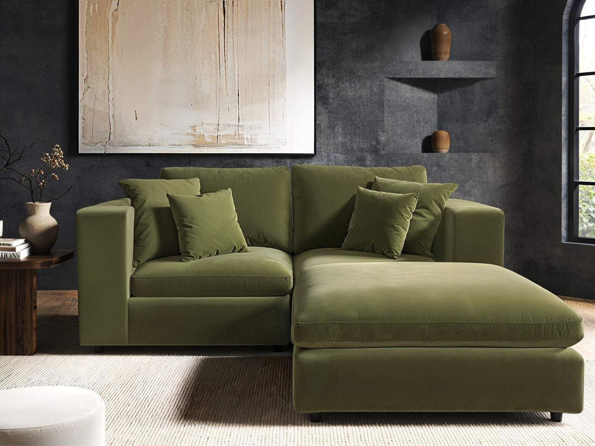 SOLACE+CO Asher 3 Seater Sofa with Reversible Footstool Khaki Green Velvet