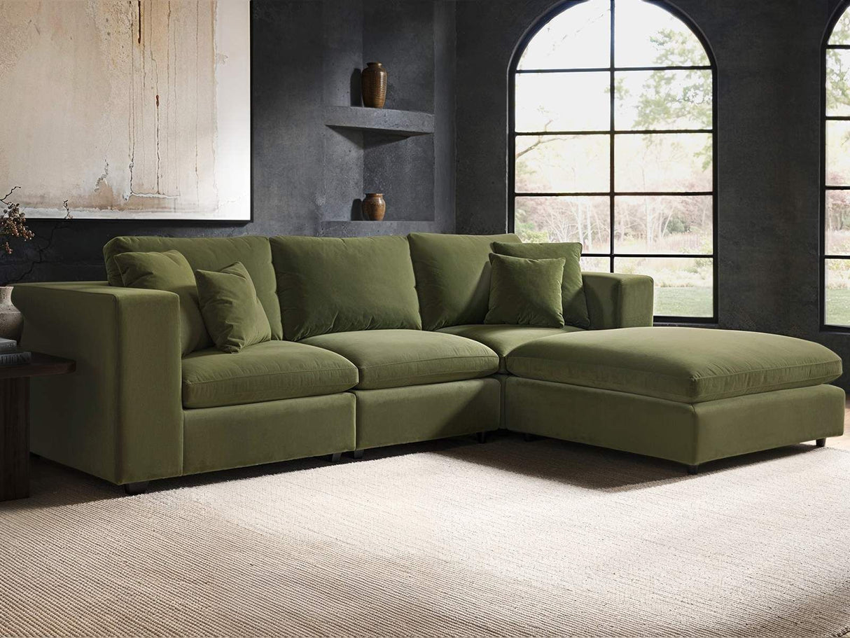 SOLACE+CO Asher 4 Seater Sofa with Reversible Footstool Khaki Green Velvet