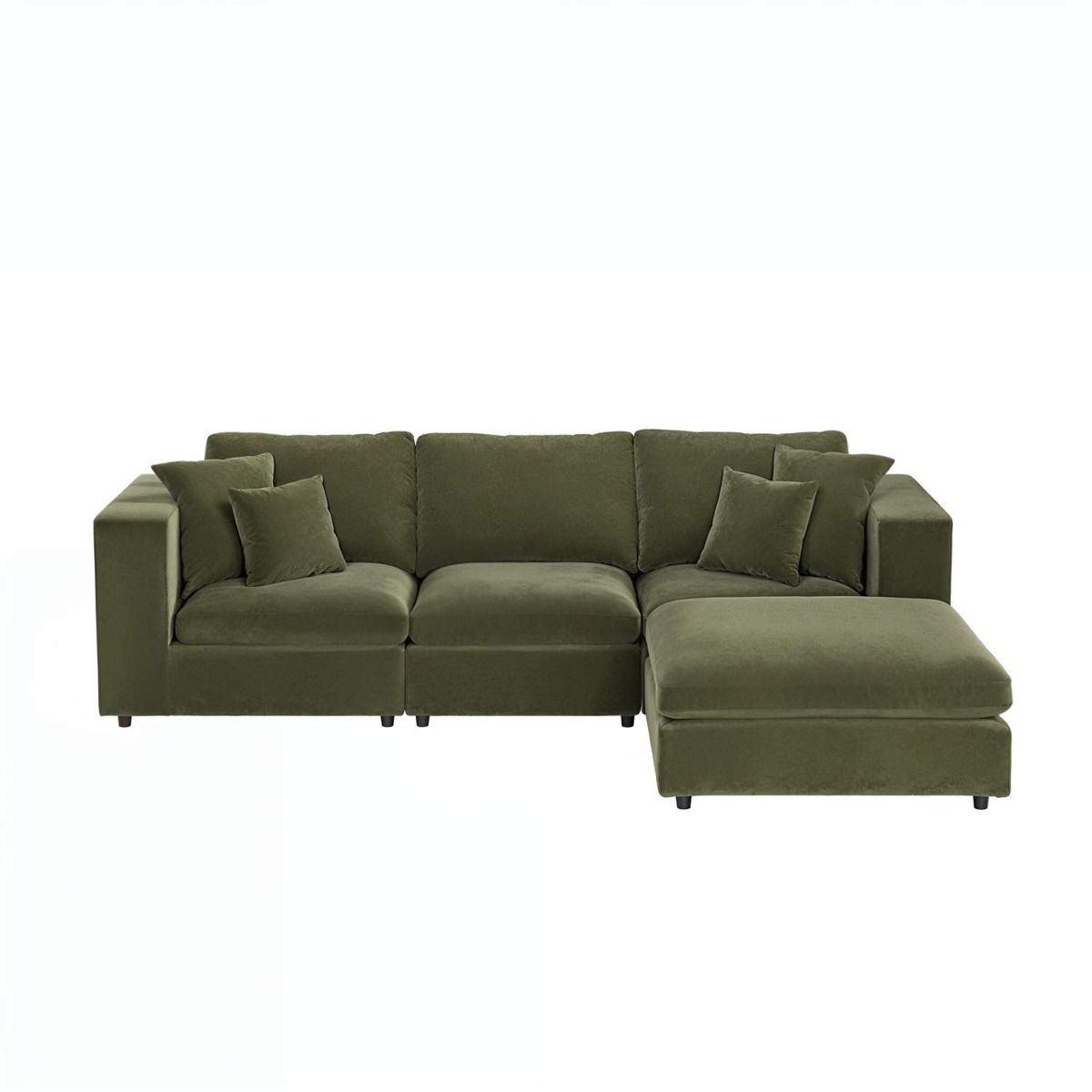 SOLACE+CO Asher 4 Seater Sofa with Reversible Footstool Khaki Green Velvet
