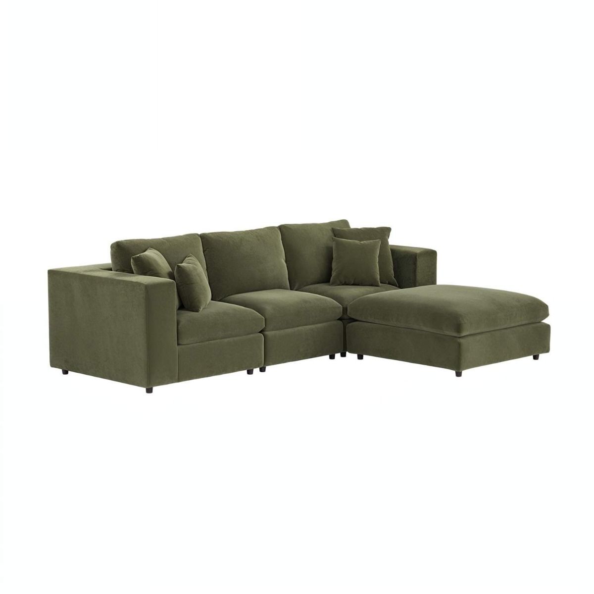 SOLACE+CO Asher 4 Seater Sofa with Reversible Footstool Khaki Green Velvet