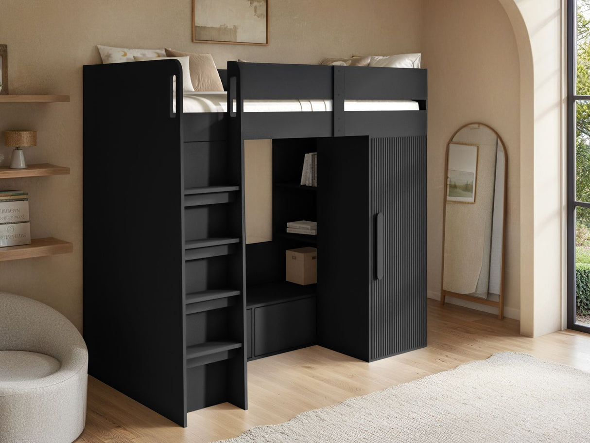 Flair Aspen Ribbed High Sleeper with Storage & Wardrobe Black
