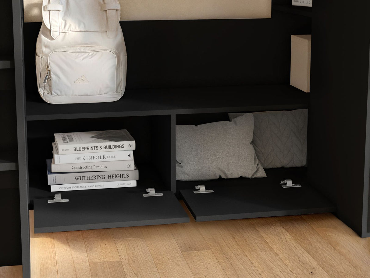 Flair Aspen Ribbed High Sleeper with Storage & Wardrobe Black
