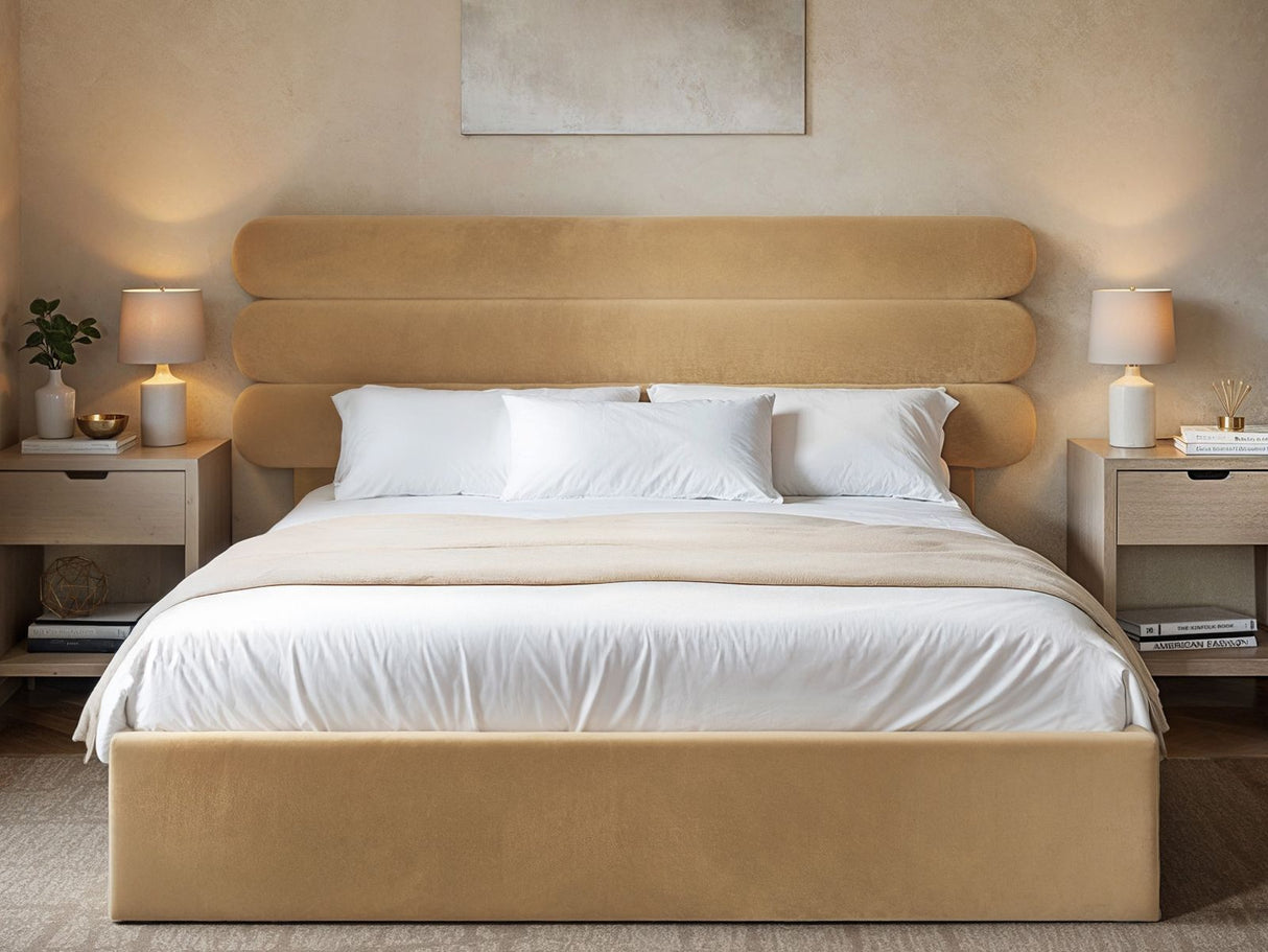 SOLACE+CO Atlas Ottoman Bed Sand Velvet Double