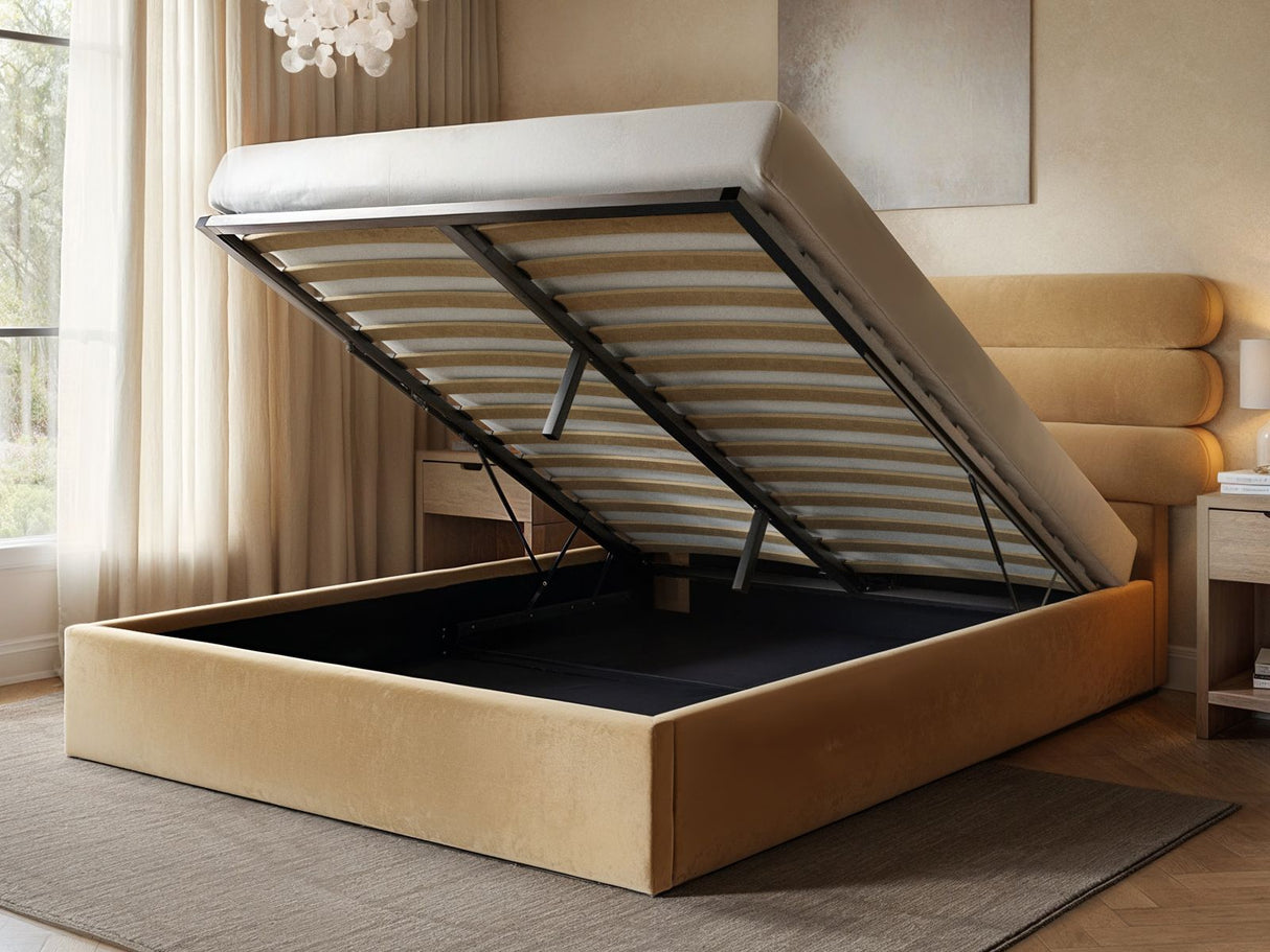 SOLACE+CO Atlas Ottoman Bed Sand Velvet Double