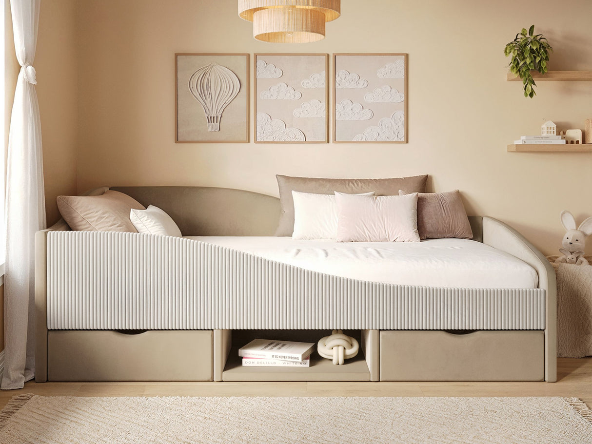 Flair Aubrey Low Sleeper Bed Beige Velvet & Beige Cord