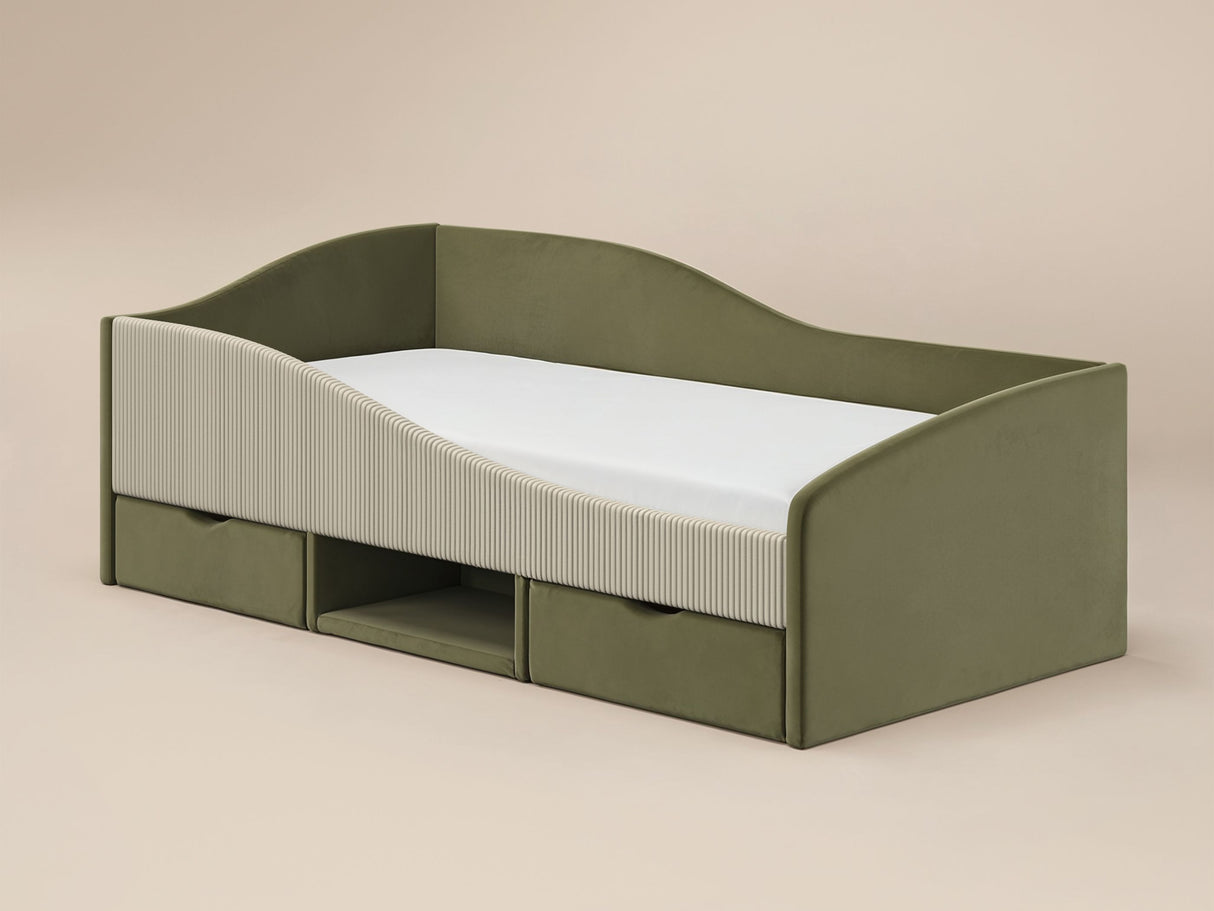 Flair Aubrey Low Sleeper Bed Olive Green Velvet & Beige Cord