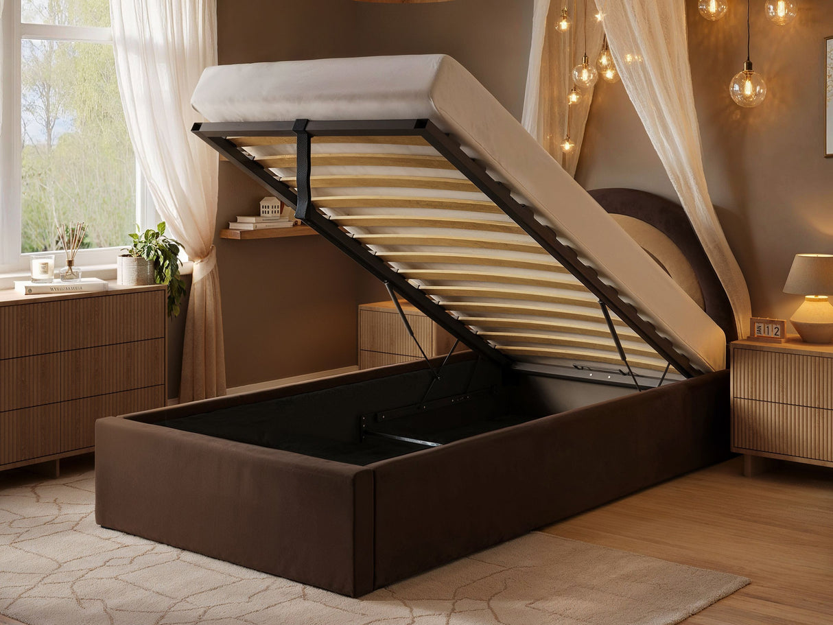 Flair Ava Single Velvet Ottoman Bed Brown