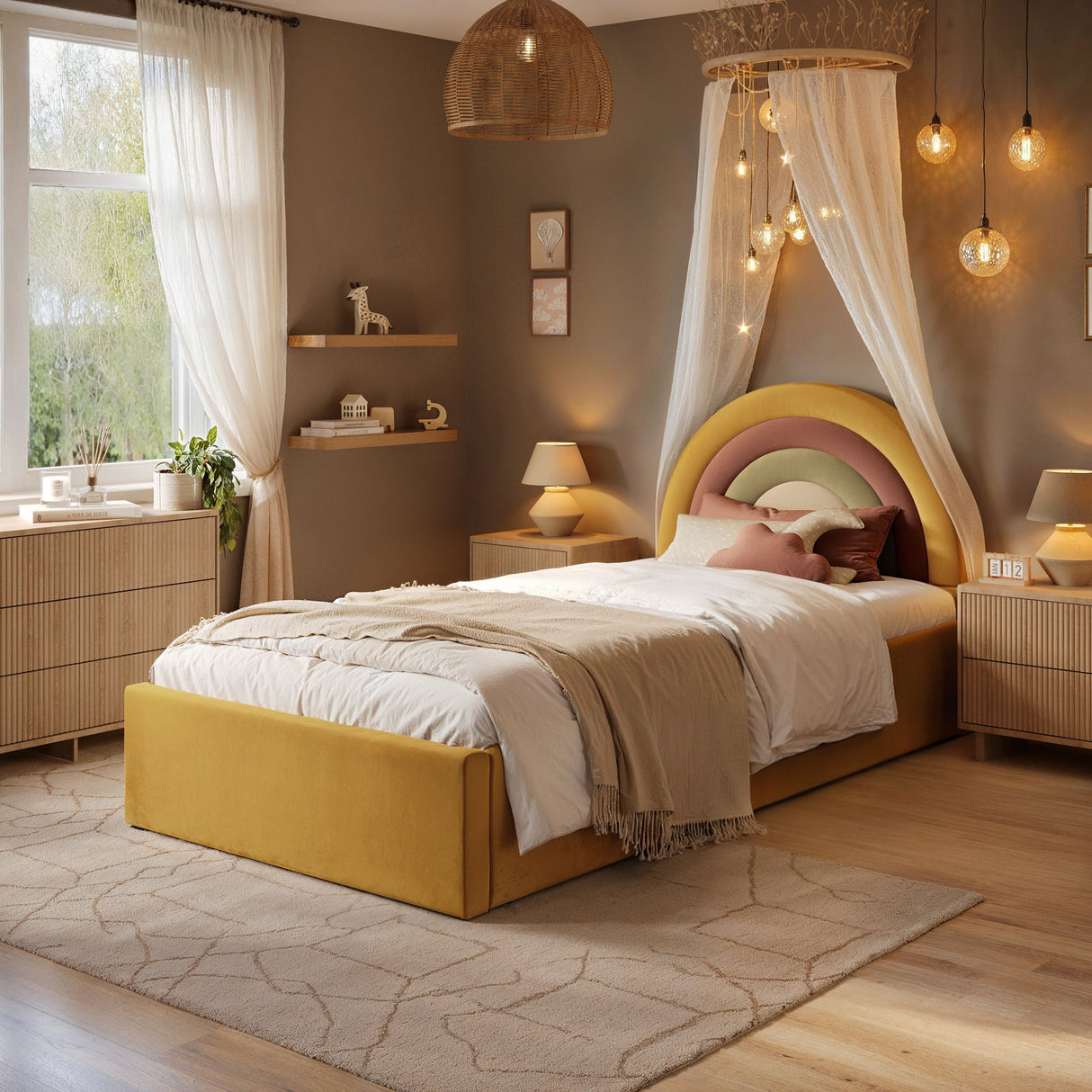 Flair Ava Single Velvet Ottoman Bed Mustard