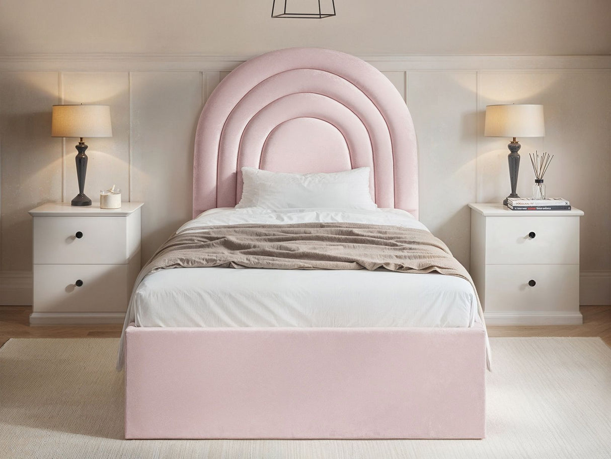 Flair Ava Single Ottoman Bed Pink Velvet