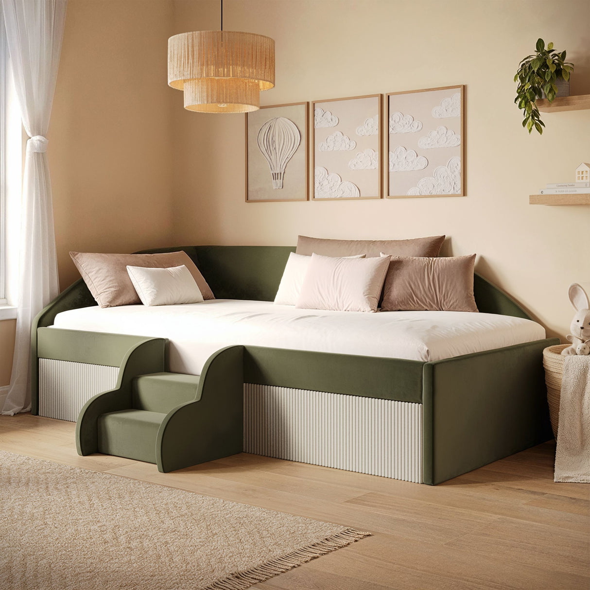 Flair Aviana Low Sleeper Bed Olive Green Velvet & Beige Cord