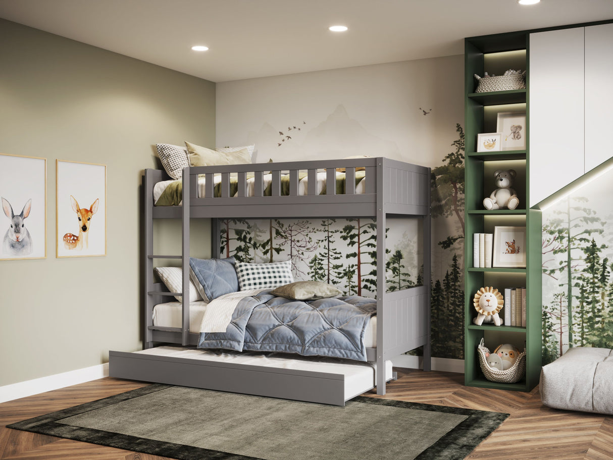 Flair Bea Wooden Bunk Bed with Trundle Grey
