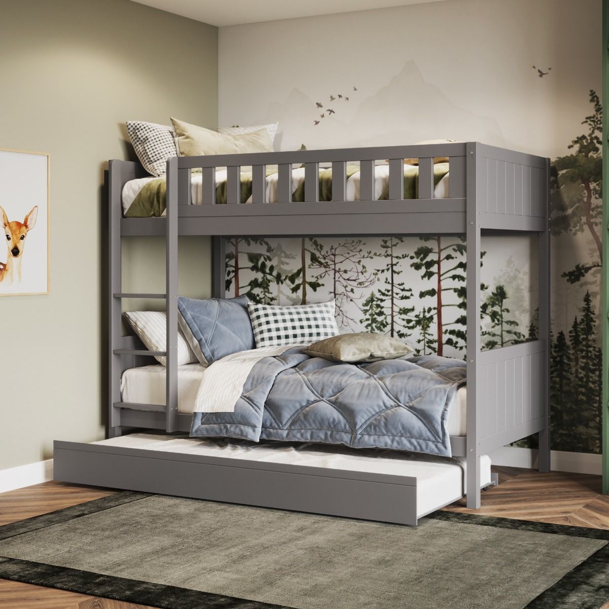 Flair Bea Wooden Bunk Bed with Trundle Grey