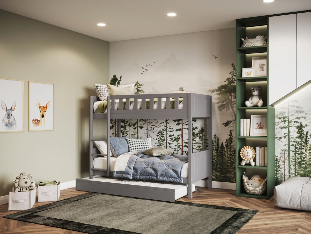 Flair Bea Shorty Wooden Bunk Bed with Trundle-Grey