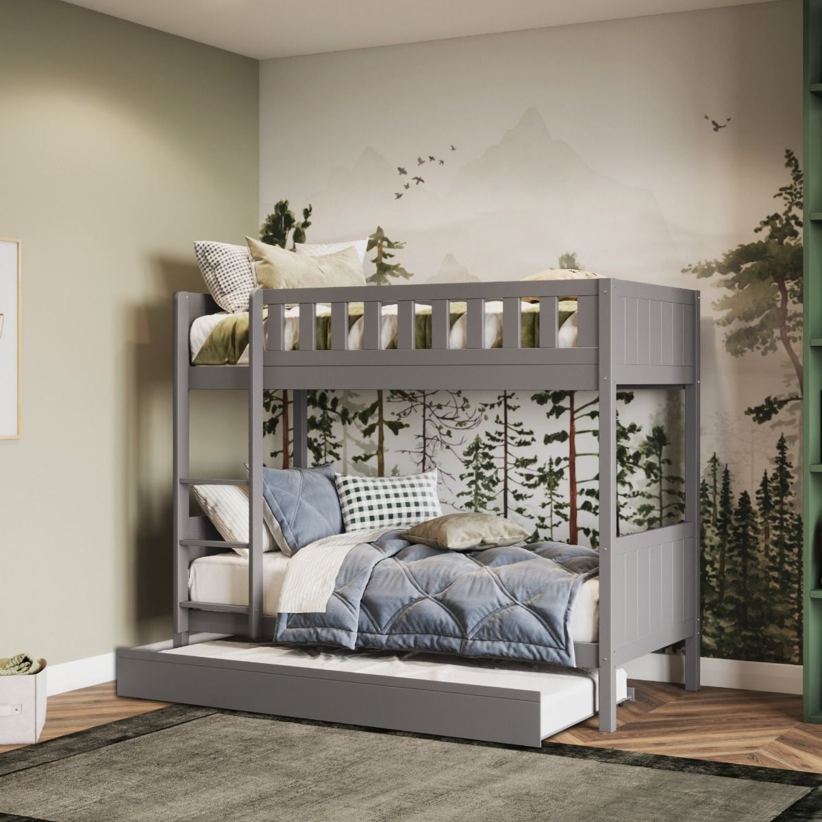 Flair Bea Shorty Wooden Bunk Bed with Trundle-Grey