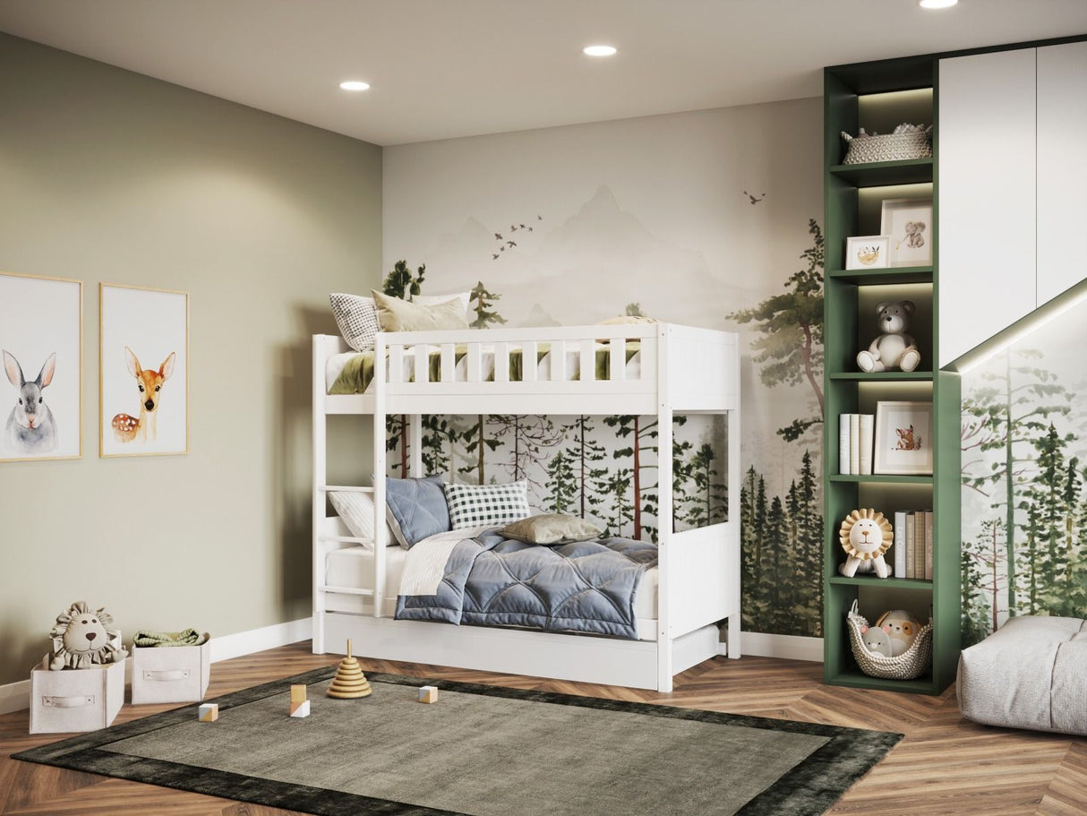 Flair Bea Shorty Wooden Bunk Bed with Trundle-White