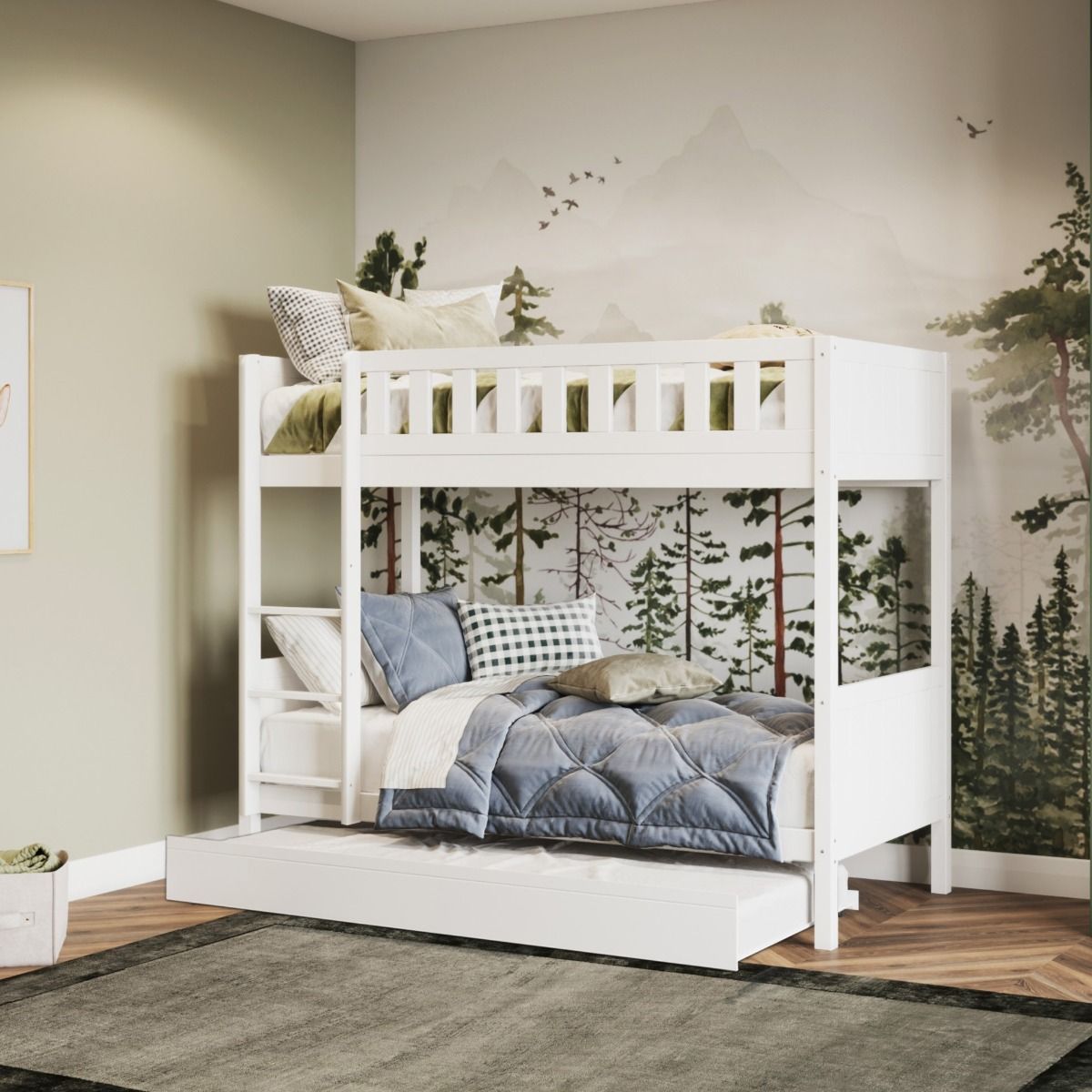 Flair Bea Shorty Wooden Bunk Bed with Trundle-White