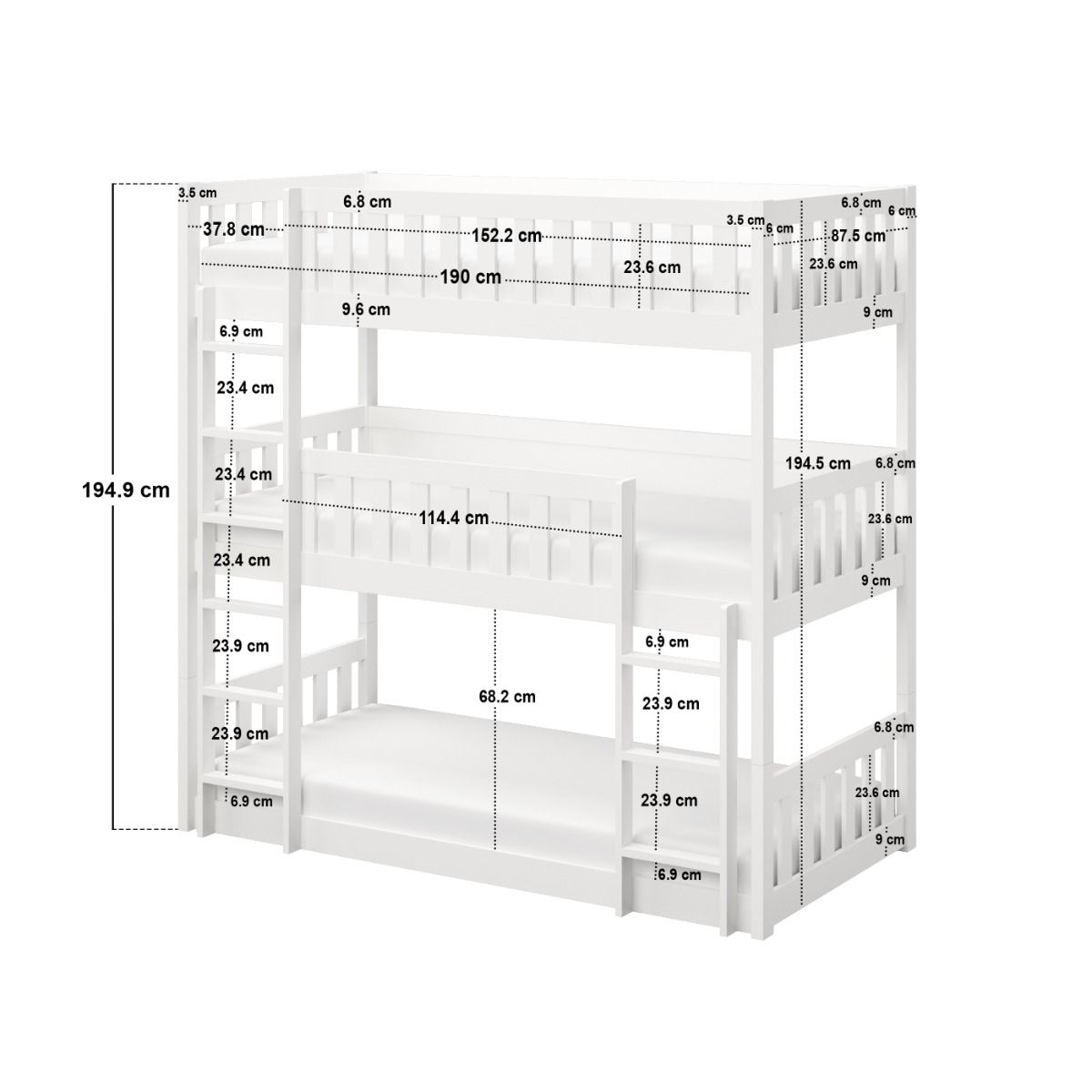 Flair Bea Triple High Wooden Bunk Bed White