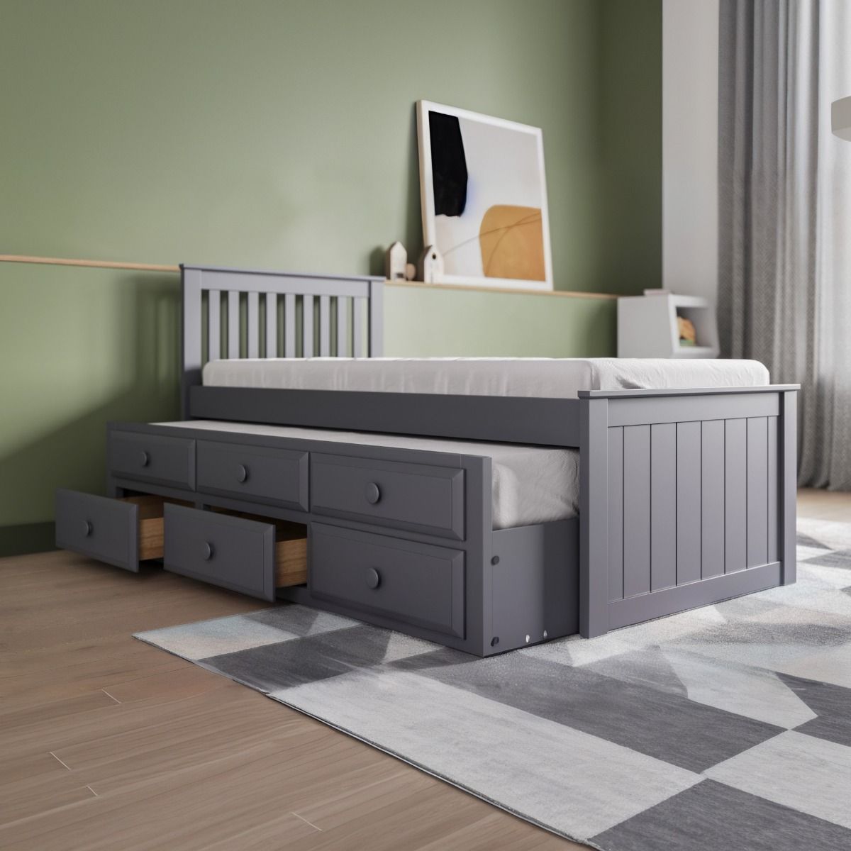 Flair Montana Captain's Bed with Drawers & Trundle Grey