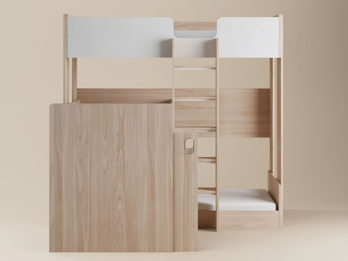 Flair Bode L-Shaped Triple Bunk Bed with Storage Shelves Oak & White