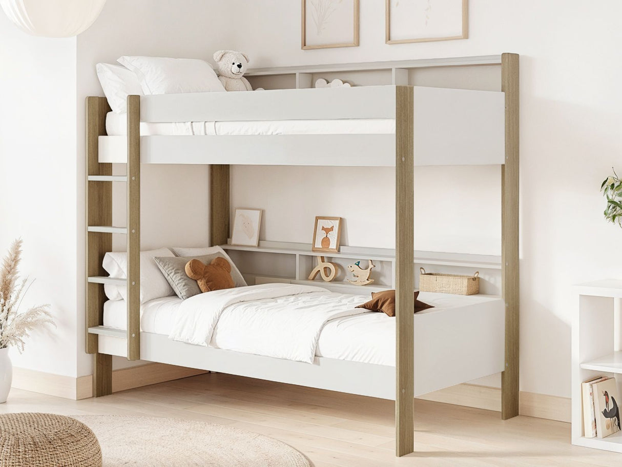 Noomi Bodie Solid Wood Storage Bunk Bed White & Oak (FSC-Certified)